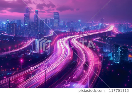 The flow of digital information is in the form of a highway. To future abstract technology concept. 117701513
