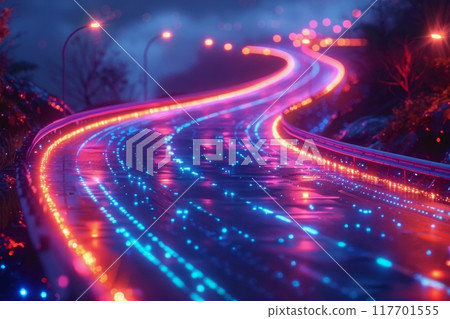 The flow of digital information is in the form of a highway. To future abstract technology concept. 117701555