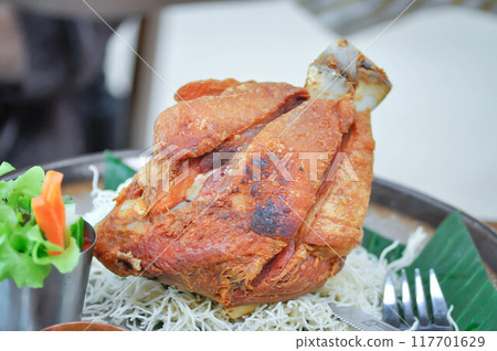 German pork hocks or German pork Knuckle , schweinshaxe or fried pork 117701629
