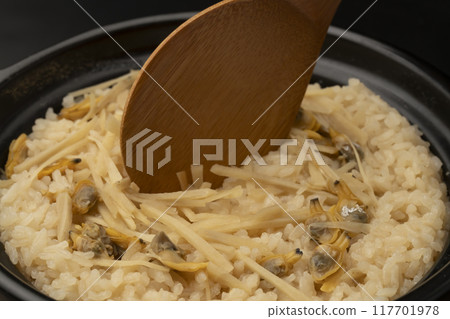 Clam rice served with a rice scoop Clam rice served with a rice scoop 117701978