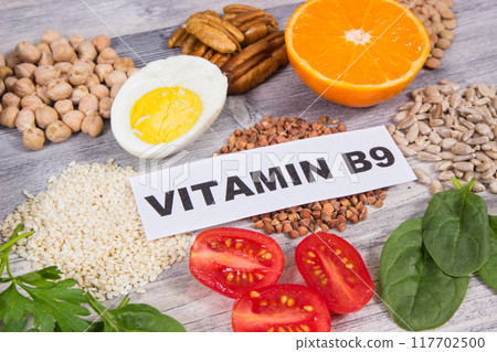 Food containing natural folic acid, dietary fiber and vitamins or minerals. Healthy eating 117702500