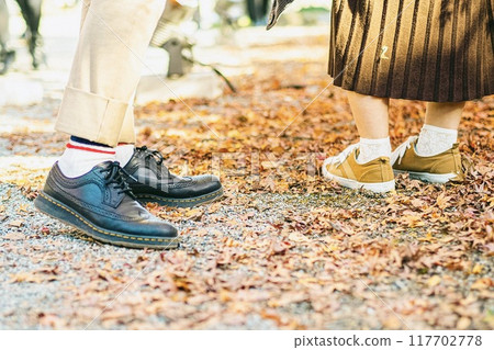 兩個人在秋天的公園玩耍 兩個人在秋天的公園玩耍 117702778
