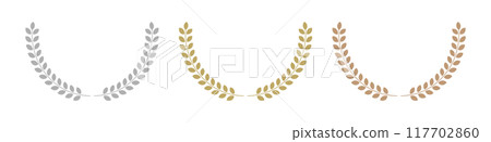 一套簡單的圓葉花環和月桂花環框架-金、銀、銅徽章和裝飾邊框的裝飾材料 117702860