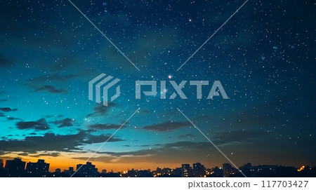 日出時的城市天空,星空 日出時的城市天空,星空 117703427