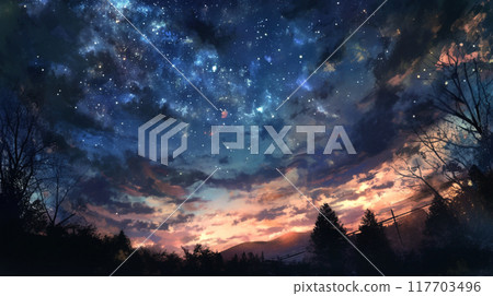 Moonlit starry sky, twilight sky 117703496
