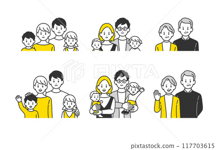 Smiling child-rearing household, three-generation family upper body set [People vector illustration material] 117703615
