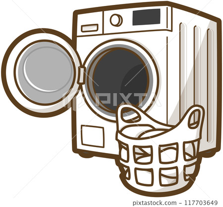 Drum washing machine and laundry basket with laundry inside Drum washing machine and laundry basket with laundry inside 117703649