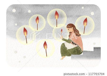 Andersen fairy tale The Little Match Girl watercolor illustration 117703704