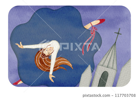 Andersen fairy tale The Red Shoes watercolor illustration Andersen fairy tale The Red Shoes watercolor illustration 117703708