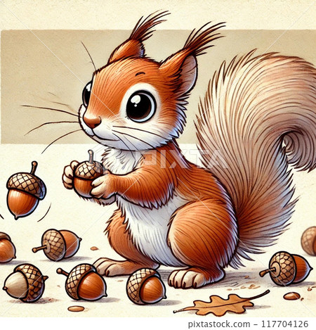 橡子和松鼠的插圖 117704126