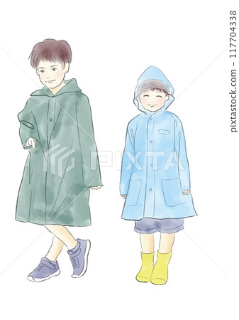 Illustration of boys wearing raincoats Illustration of boys wearing raincoats 117704338