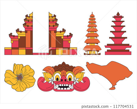 Bali island Indonesia culture heritage religion Hinduism sacred holy ancient tradition temples gate mythical creature design set 117704531