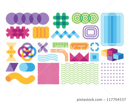 Memphis modern retro brutalist art style shapes icons elements collection colorful abstract design 117704537