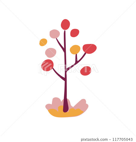 Hand drawn folk tree with red, yellow, and pink colors. Simple design. Flat vector illustration. Icon. Hand drawn folk tree with red, yellow, and pink colors. Simple design. Flat vector illustration. Icon. 117705043