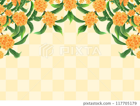 Osmanthus and checkered pattern Autumn Japanese style frame background 117705179