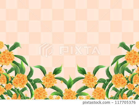 桂花和方格圖案秋季日式框架背景 桂花和方格圖案秋季日式框架背景 117705376