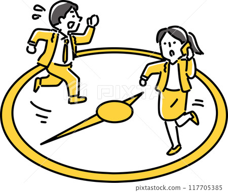 Male and female employees pressed for time Male and female employees pressed for time 117705385