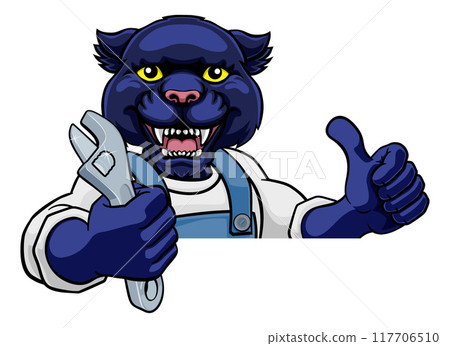 Panther Plumber Or Mechanic Holding Spanner Panther Plumber Or Mechanic Holding Spanner 117706510