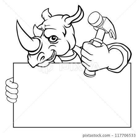 Rhino Hammer Cartoon Mascot Handyman Carpenter 117706533