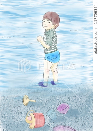 Illustration of a boy playing in the sea Illustration of a boy playing in the sea 117706554