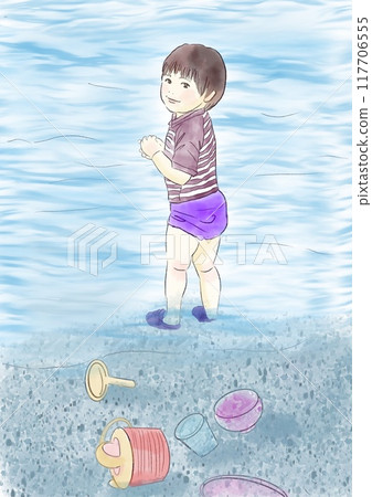 Illustration of a boy playing in the sea 117706555