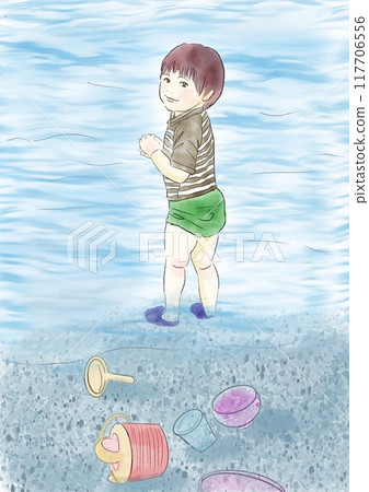 Illustration of a boy playing in the sea 117706556