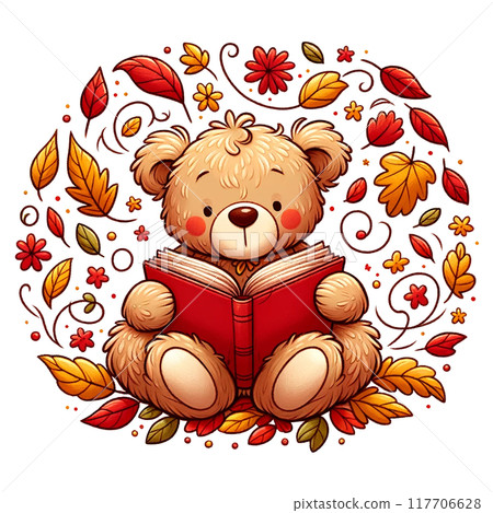 秋天的讀書插圖、秋葉和熊讀書 秋天的讀書插圖、秋葉和熊讀書 117706628