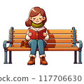 Autumn illustration of reading, woman sitting on a bench and reading 117706630