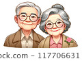 Smiling elderly Asian couple standing close together 117706631