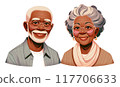 Smiling elderly black couple standing close together 117706633