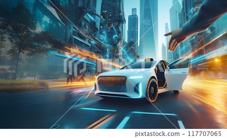 Concept: Taxis are the best transport for the big metropolis in the future Concept: Taxis are the best transport for the big metropolis in the future 117707065