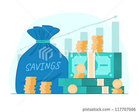 Stack of Cash Money and Money Bag for Savings and Financial Concept Illustration Stack of Cash Money and Money Bag for Savings and Financial Concept Illustration 117707086