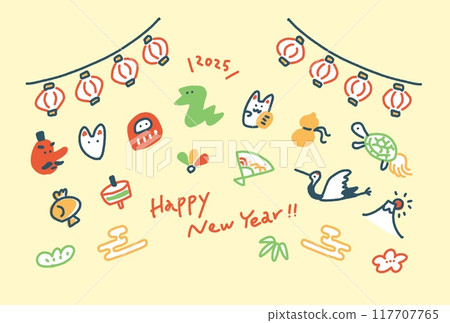 日式可愛新年賀卡令和7年2025年幸運符燈籠鶴龜 117707765