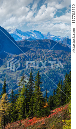 Peaceful autumn Alps mountain sunny view from hiking path from Dorfgastein to Paarseen lakes, Land Salzburg, Austria. Peaceful autumn Alps mountain sunny view from hiking path from Dorfgastein to Paarseen lakes, Land Salzburg, Austria. 117708310