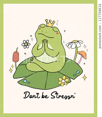Retro Frog self love meditation Groovy drawing wall art printable 117708618