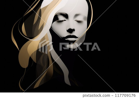 Abstract illustration of a gold, white and black bust of a female 117709176