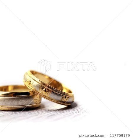 Wedding rings, close-up on a white background  117709179