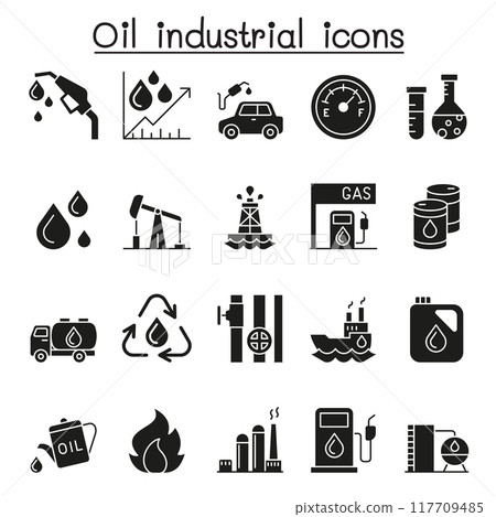 Oil industrial icons set in glyph style 117709485