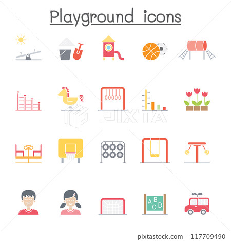 Playground icons set in flat color style 117709490