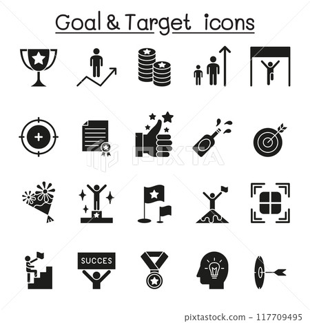 Goal and target icon set in glyph style Goal and target icon set in glyph style 117709495