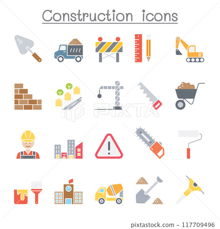 Construction icon set in flat color style Construction icon set in flat color style 117709496
