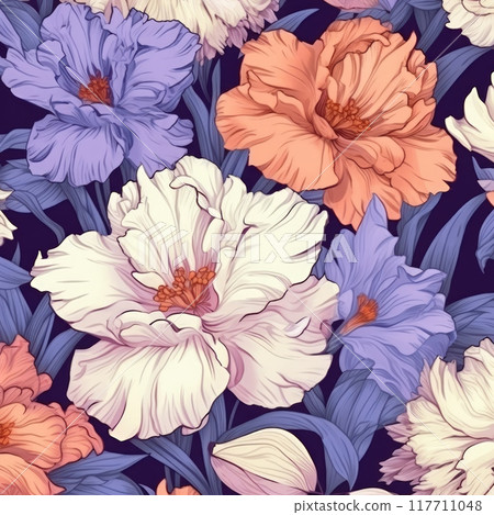 Sweet flower pattern. soft pastel colors water color pattern for beauty products or other. Violet, beige and white colors. Generated AI 117711048