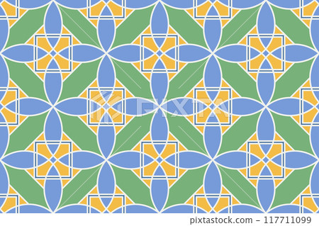 Bright seamless geometric ornamental pattern. Tile mosaic repeatable texture. Colorful ornate vintage background 117711099
