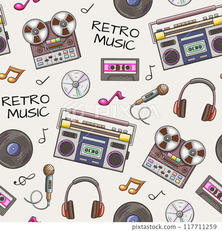 Seamless pattern with retro musical equipment 117711259