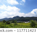 Blue sky and clouds above the mountains 117711423