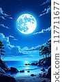 閃亮的滿月和大海風景畫 117711677
