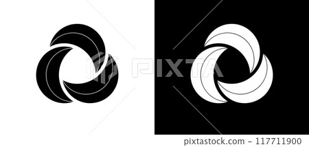 Abstract background with spiral. Art lines design logo or icon. A black figure on a white background and an equally white figure on the black side. Abstract background with spiral. Art lines design logo or icon. A black figure on a white background and an equally white figure on the black side. 117711900