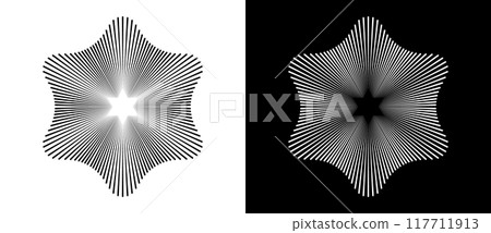 Abstract Star of David with six corners. Art line design star as logo or icon. A black figure on a white background and an equally white figure on the black side. Abstract Star of David with six corners. Art line design star as logo or icon. A black figure on a white background and an equally white figure on the black side. 117711913