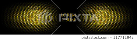 Black banner with golden color halftone dots with copyspace in center. Black banner with golden color halftone dots with copyspace in center. 117711942