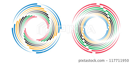 Abstract colorful background in circle. Red, Green, Black, Yellow and Blue colors spiral lines. Abstract colorful background in circle. Red, Green, Black, Yellow and Blue colors spiral lines. 117711950